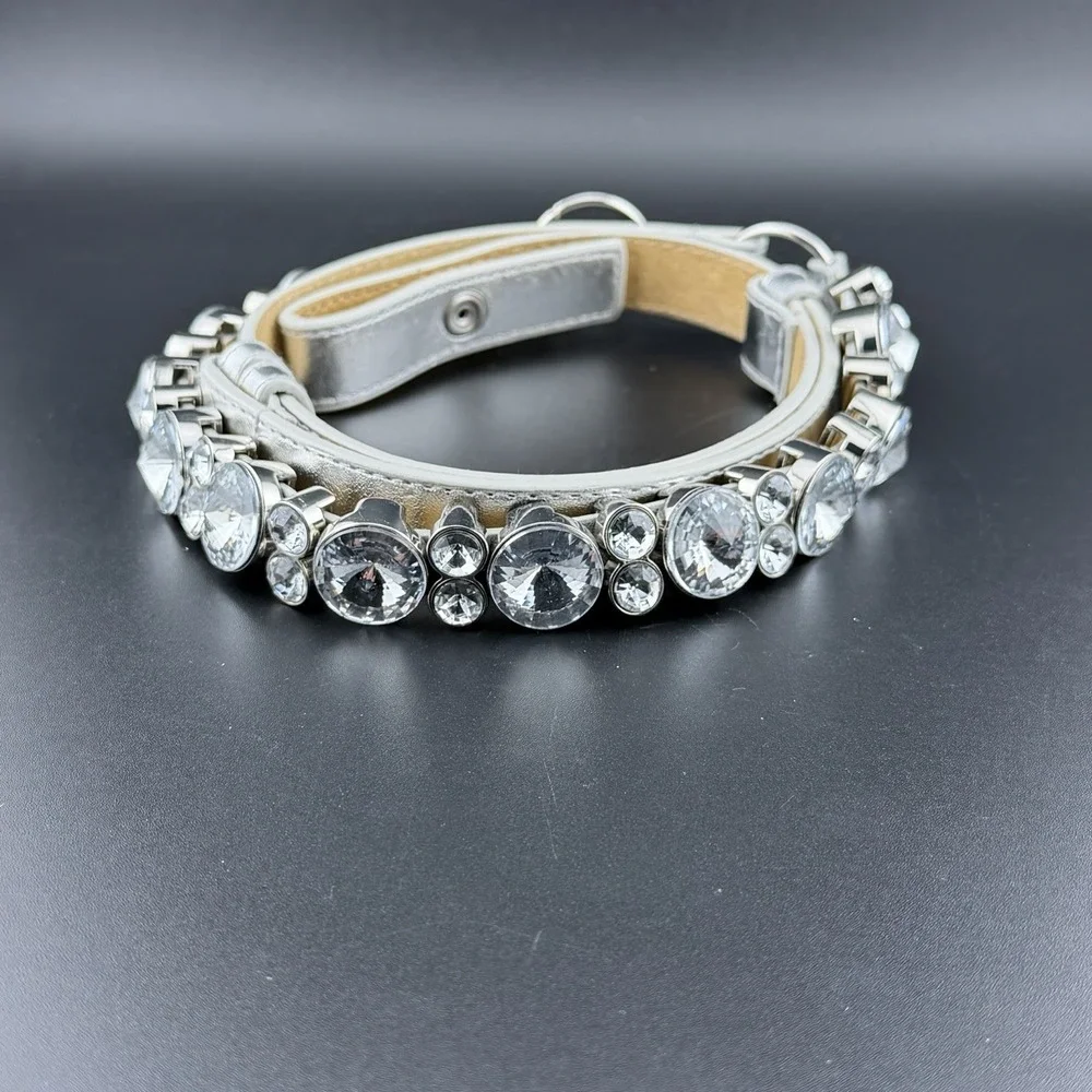 Chico's Womens Belt Size S/M Silver Leather Swarovski Crystal Touchstone ***NOTE